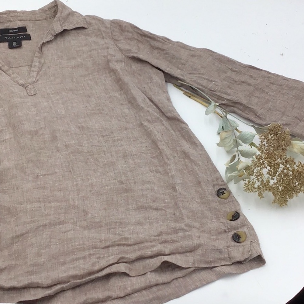 Tahari brown linen shirt